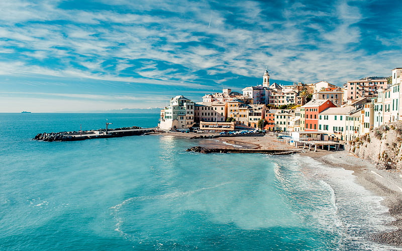 Bogliasco sea, coast, Liguria, Italy, Europe, HD wallpaper