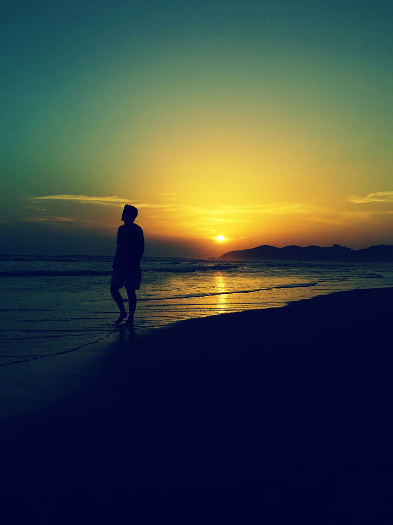 SAD, a lone, beach, dark, lonely, sun, sunseat, HD phone wallpaper