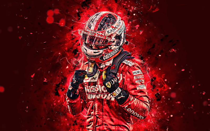 Charles Leclerc Scuderia Ferrari, monegasque racing drivers, neon lights, Formula 1, Leclerc Ferrari, F1 2019, F1, R, Ferrari, HD wallpaper