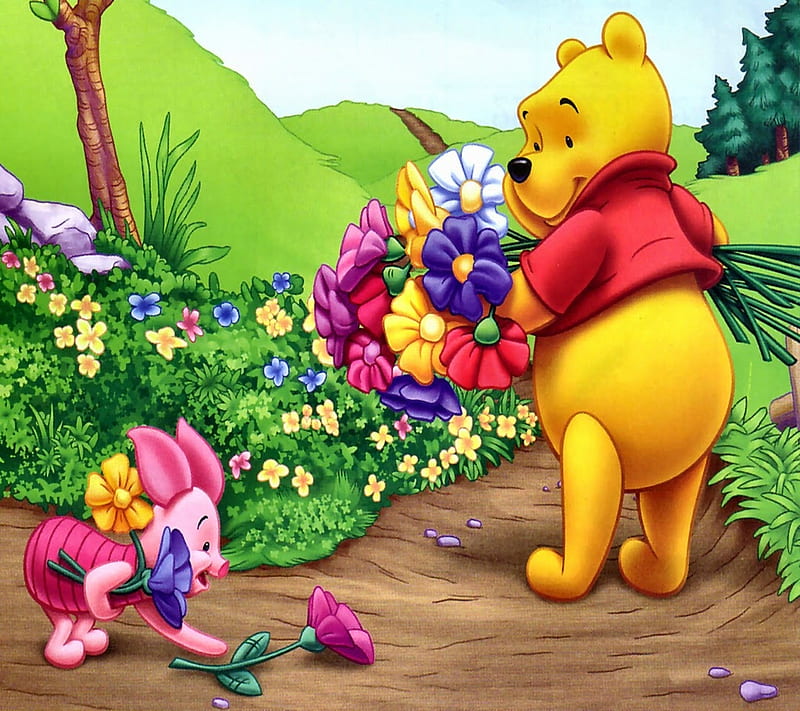 Pooh bear, cartoons, bear, flowers, pooh, HD wallpaper | Peakpx