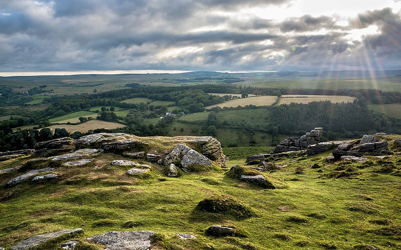 Dartmoor, England, mountain, fields, National Park, England, HD wallpaper