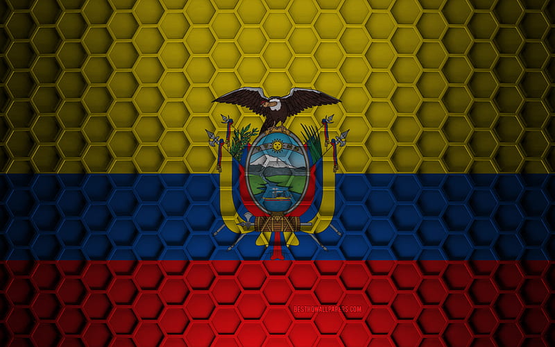 Ecuador flag, 3d hexagons texture, Ecuador, 3d texture, Ecuador 3d flag, metal texture, flag of Ecuador, HD wallpaper