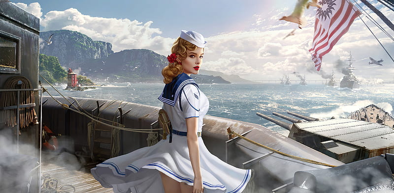 Sailor Girl, sailor, artist, artwork, digital-art, artstation, HD wallpaper