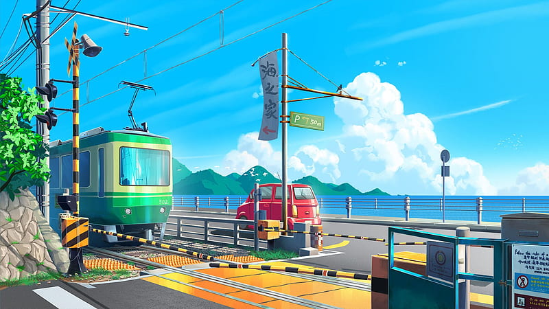 Anime, Train, Car, Sky, HD wallpaper