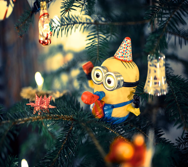 minion ornament, christmas, cute, decoration, tree, xmas, HD wallpaper