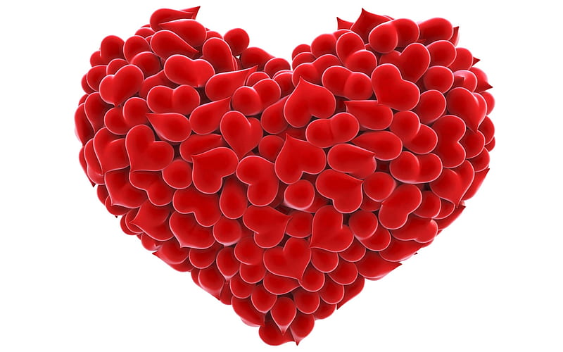 Valentines Day, 3D heart white background, corazones, HD wallpaper