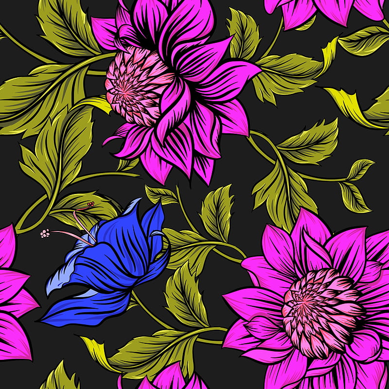 flowers, petals, leaves, patterns, bright, colorful, HD phone wallpaper