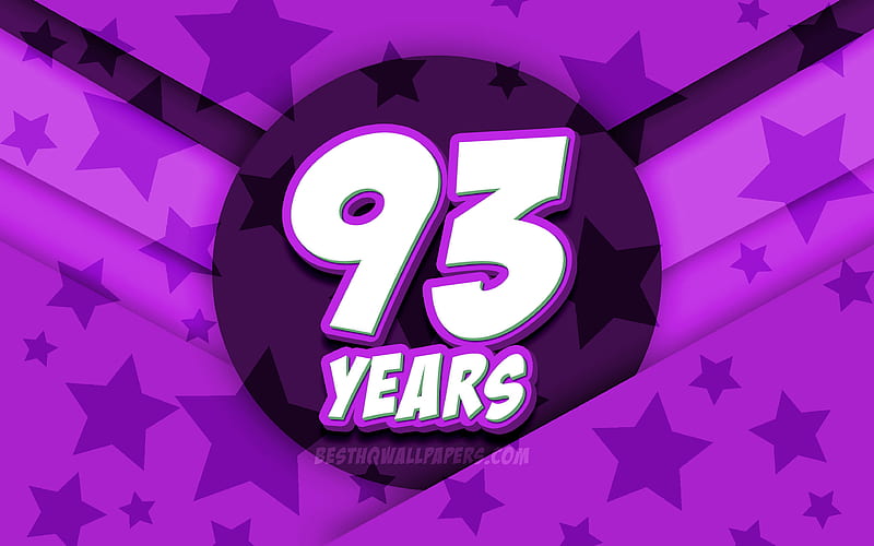 Happy 93 Years Birtay, comic 3D letters, Birtay Party, violet stars background, Happy 93rd birtay, 93rd Birtay Party, artwork, Birtay concept, 93rd Birtay, HD wallpaper
