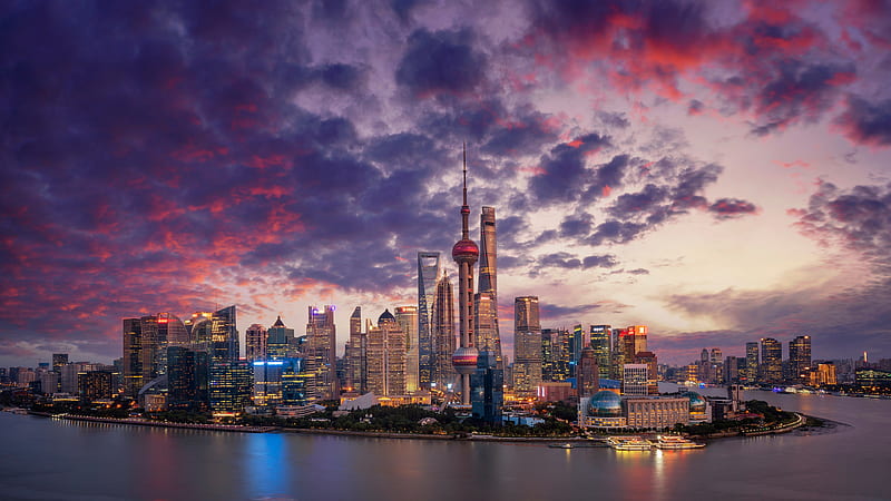 Aerial View Shanghai Skyline and Skyscrapers, HD wallpaper
