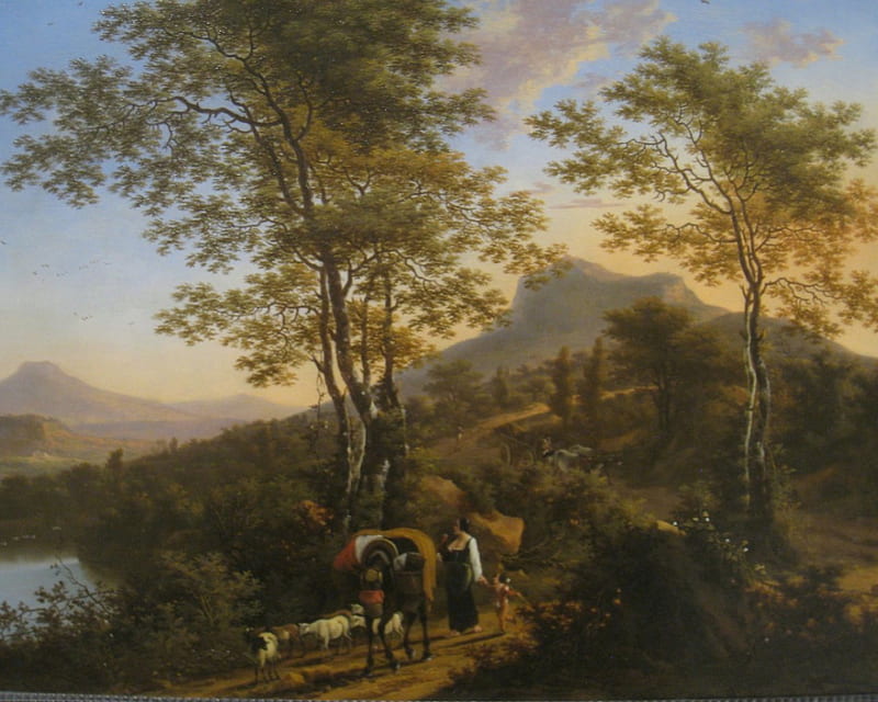 Willem de Heusch - Italian Landscape with Peasants, painting, seventeenth century, dutch, italy, HD wallpaper