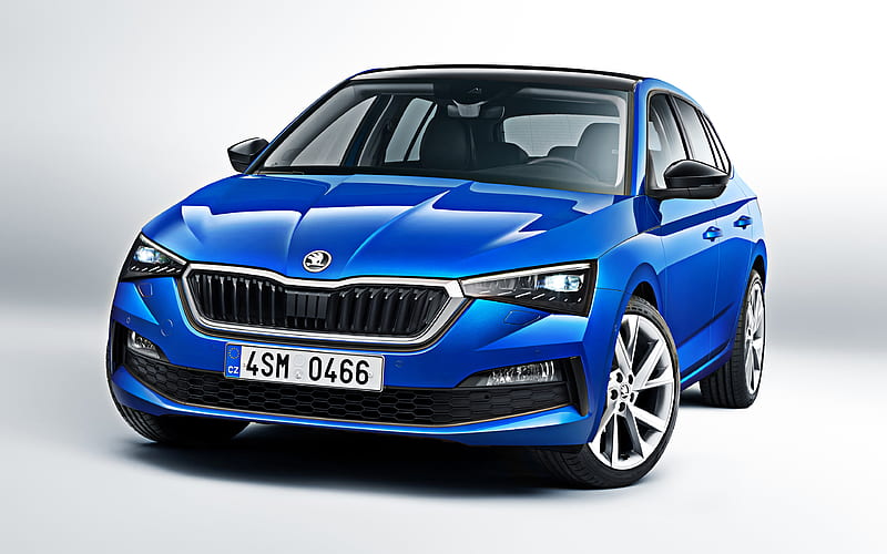 Skoda Scala, 2019 front view, blue hatchback, new blue Scala, Czech cars, Skoda, HD wallpaper