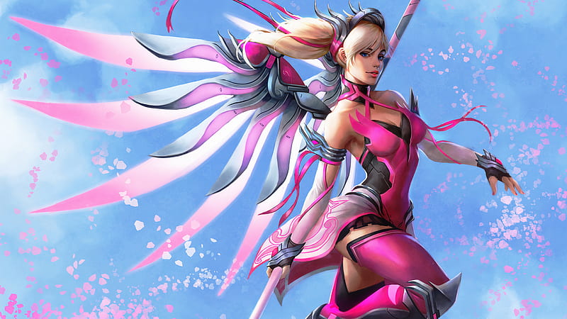 Pink Mercy , mercy-overwatch, overwatch, games, xbox-games, ps-games, pc-games, artist, artwork, digital-art, artstation, HD wallpaper