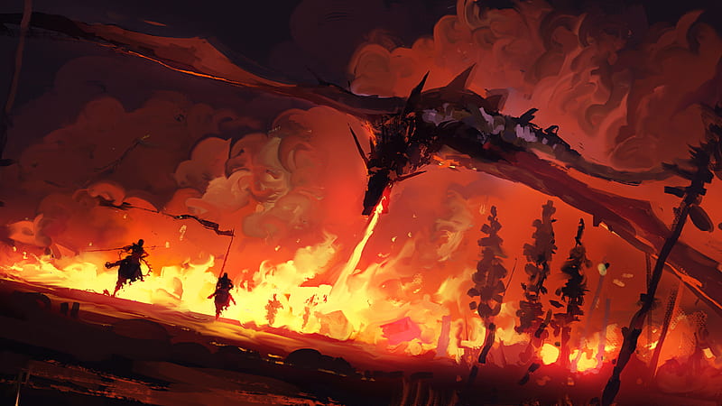 Fantasy Dragon Is Breathing A Fire On Ground Dreamy, HD wallpaper
