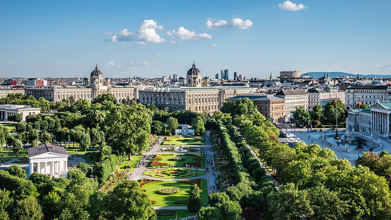 view of capital vienna, city, view, garden, palace, sky, HD wallpaper