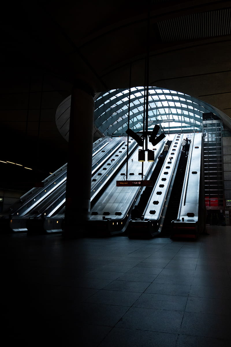 subway, escalators, rise, darkness, HD phone wallpaper