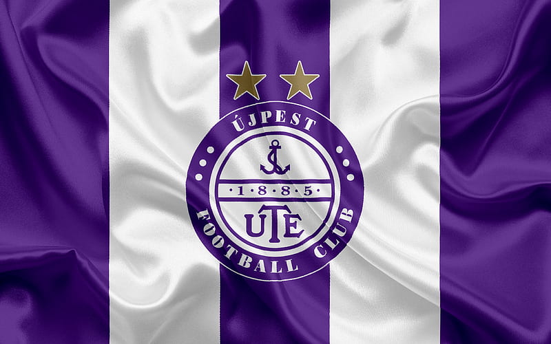 Ujpest FC, Hungarian Football Club, Ujpest emblem, logo, silk flag, Budapest, Hungary, football, Hungarian football league, HD wallpaper