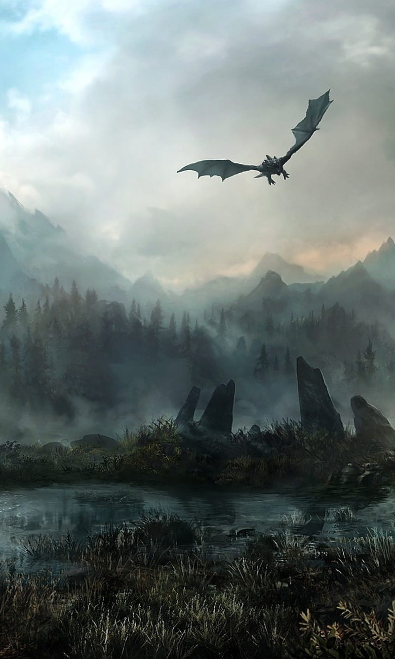skyrim dragon, fantasy, games, HD phone wallpaper