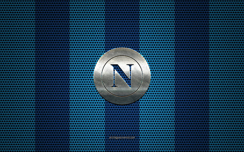 SSC Napoli logo, Italian football club, metal emblem, blue metal mesh background, SSC Napoli, Serie A, Naples, Italy, football, HD wallpaper