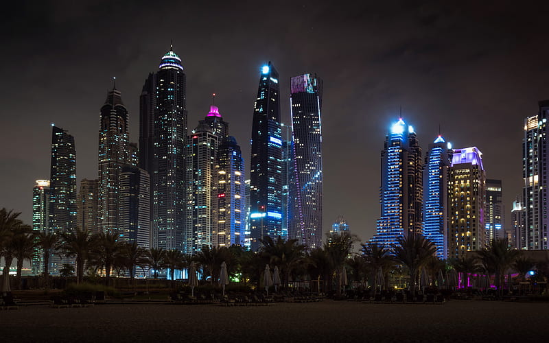 Dubai, UAE, night, Dubai cityscape, skyline, modern buildings, United Arab Emirates, HD wallpaper