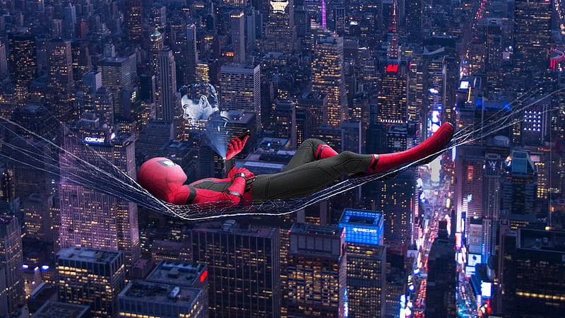 Spider Man Far From Home Spider Man Lying On Net Higher Than Tall Buildings Spider Man Far From Home, HD wallpaper