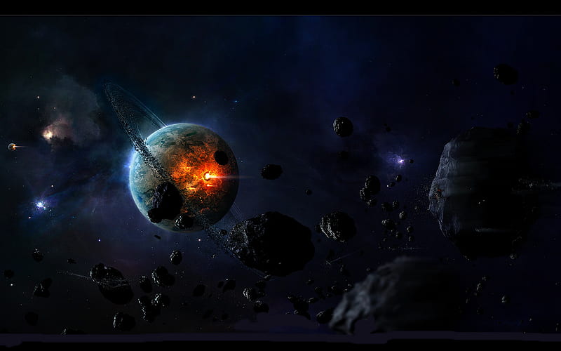 Desolation, fire, planets, space, explosion, HD wallpaper