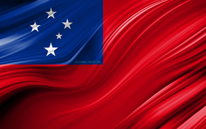 Samoa flag, Oceanian countries, 3D waves, Flag of Samoa, national symbols, Samoa 3D flag, art, Oceania, Samoa, HD wallpaper