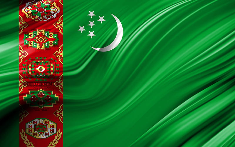 Turkmen flag, Asian countries, 3D waves, Flag of Turkmenistan, national symbols, Turkmenistan 3D flag, art, Asia, Turkmenistan, HD wallpaper