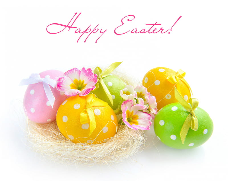 Easter decoration, Easter, special days, holidays, decoration, basket, color pastel, eggs, flowers, HD wallpaper