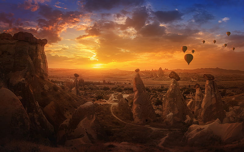 Landscape, Canyon, Earth, Canyons, Turkey, Cappadocia, Hot Air Balloon, HD wallpaper