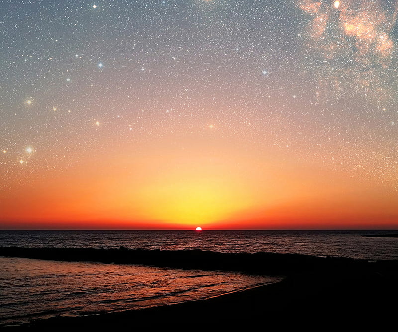 Sunset Cyprus, android, colorful, galaxy note 3, sea, stars, HD wallpaper