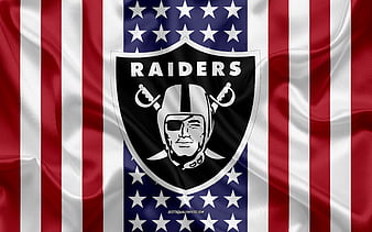 Oakland Raiders logo, emblem, silk texture, American flag, American football club, NFL, Oakland, California, USA, National Football League, american football, silk flag, HD wallpaper