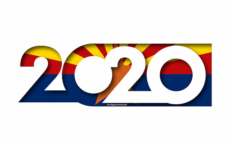 Arizona 2020, US state, Flag of Arizona, white background, Arizona, 3d art, 2020 concepts, Arizona flag, flags of american states, 2020 New Year, 2020 Arizona flag, HD wallpaper