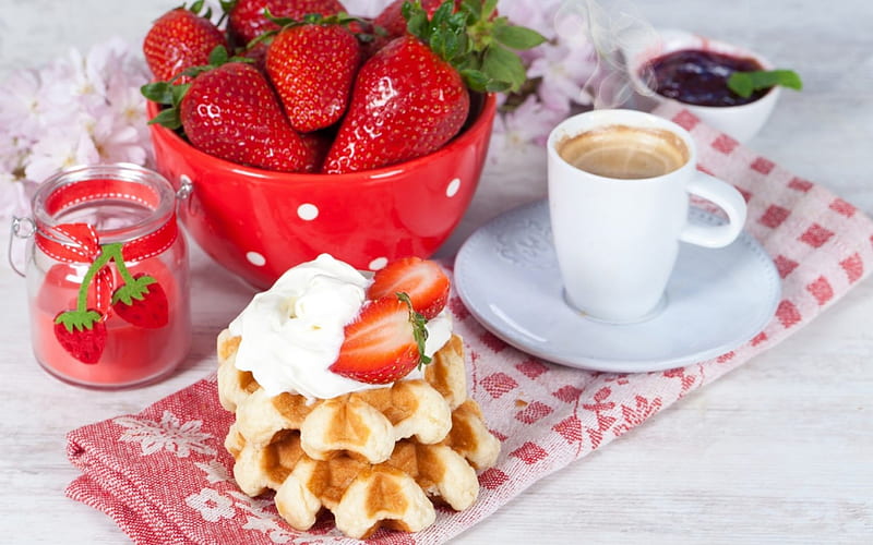 Goodmorning, breakfast, coffee, cream, waffel, HD wallpaper | Peakpx