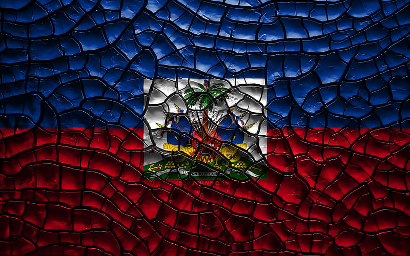 Flag of Haiti cracked soil, North America, Haitian flag, 3D art, Haiti, North American countries, national symbols, Haiti 3D flag, HD wallpaper