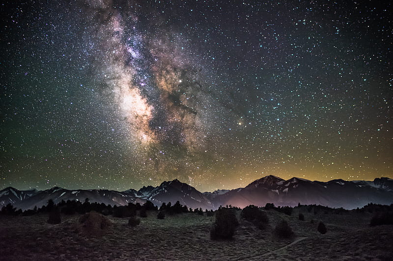 silhouette of mountains under milky way galaxy, HD wallpaper