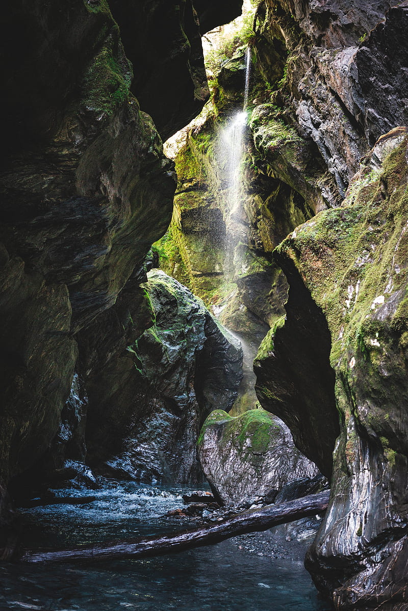 waterfall, rocks, stones, moss, HD phone wallpaper
