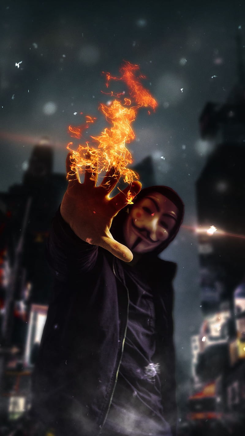 Magic, anonymous, burn, burning, fire, hand male, HD phone wallpaper