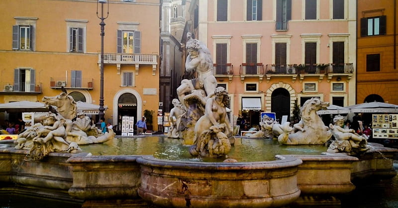 Piazza Navona, fountain, rome, italy, HD wallpaper