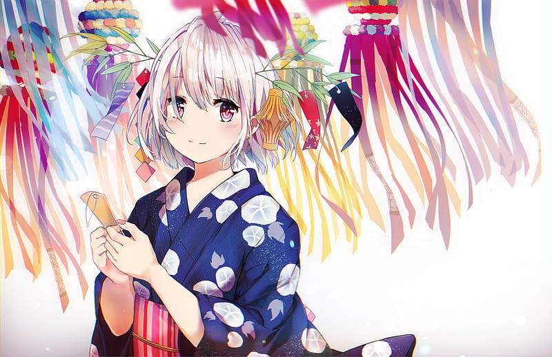 Anime, Original, Girl, Kimono, Short Hair, White Hair, HD wallpaper