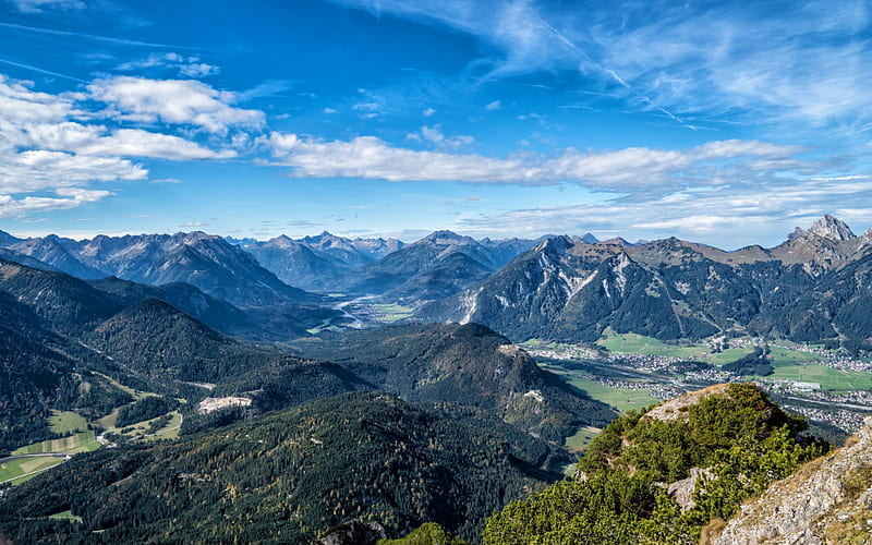 Alps, mountain landscape, valley, blue sky, mountains, Tyrol, Austria, HD wallpaper