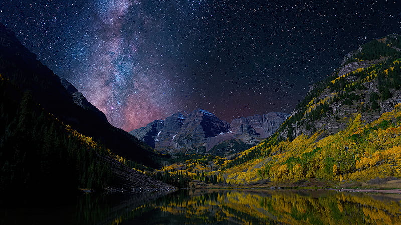 Milky Way On Starry Night Landscape Nature, HD wallpaper