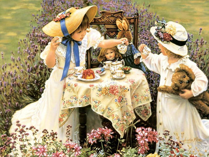 Tea Party for Lena ( Applebloom) :), party, garden, girls, tea, HD wallpaper