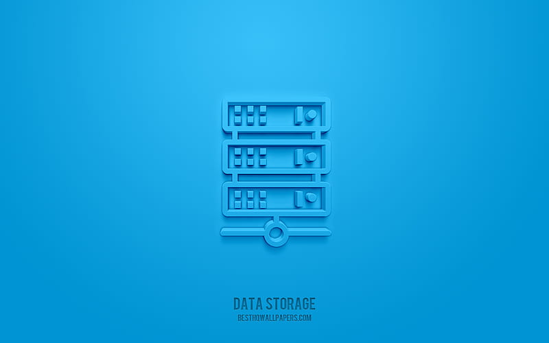 Data storage 3d icon, blue background, 3d symbols, Data storage, creative 3d art, 3d icons, Data storage sign, Network 3d icons, HD wallpaper