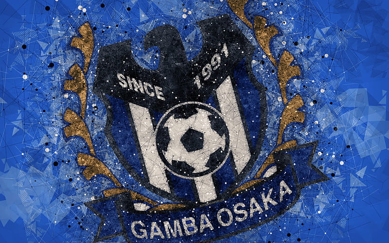 Gamba Osaka Japanese football club, creative geometric art, logo, mosaic, blue abstract background, J-League, Osaka, japan, J1 League, football, G-Osaka, HD wallpaper