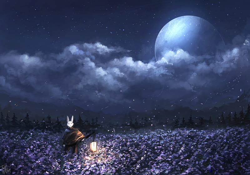 The Everlasting Night Of Farmer, rabbit, artist, artwork, digital-art, HD wallpaper