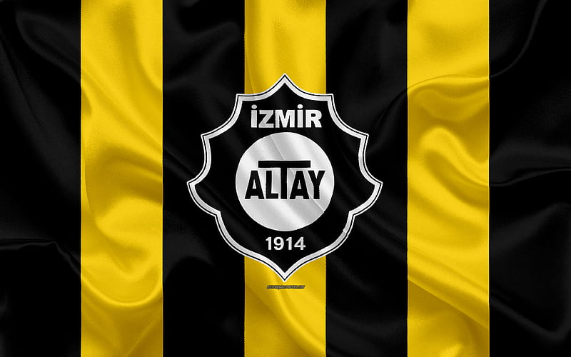 Altay SK logo, silk texture, Turkish football club, yellow black flag, emblem, 1 Lig, TFF First League, Izmir, Turkey, football, HD wallpaper