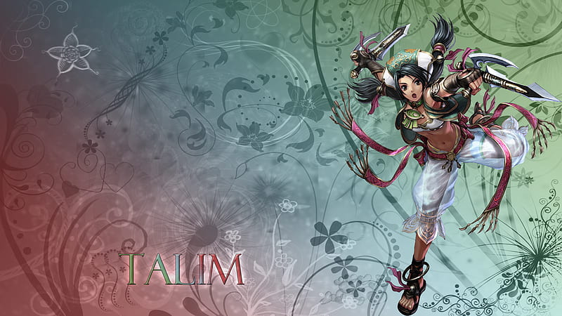 Talim, fantasy warrior, original, video game girl, video game, soul calibur 4, fantasy, anime, female warrior, soul calibur, weapon, HD wallpaper