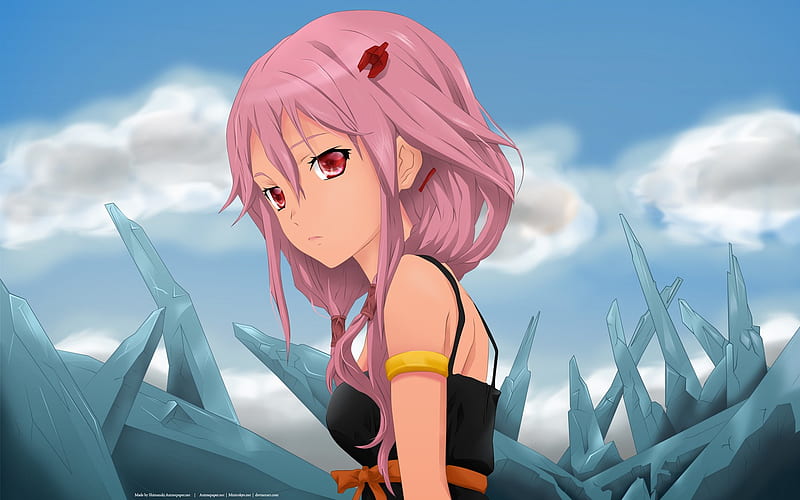 Guilty Crown, female, anime, pink hair, red eyes, HD wallpaper