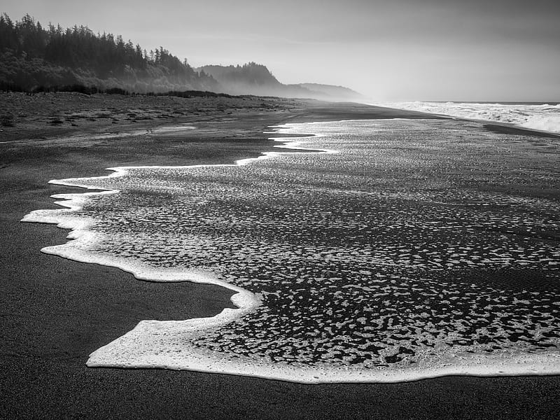 coast, sea, waves, landscape, black and white, HD wallpaper