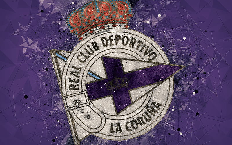 Deportivo de La Coruna, RC Deportivo creative logo, Spanish football club, La Coruña, Spain, geometric art, purple abstract background, LaLiga, football, emblem, HD wallpaper